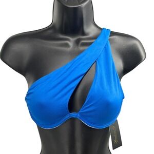 Frederick's Taormina One Shoulder Underwire Bikini Top Blue S NWT